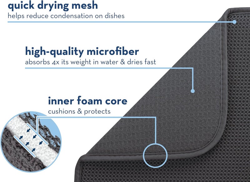 S&T INC. Dish Drying Mat for Kitchen, Absorbent, Reversible XL Microfiber Dish Mat, 18 Inch x 24 Inch, Charcoal Mesh - Image 4