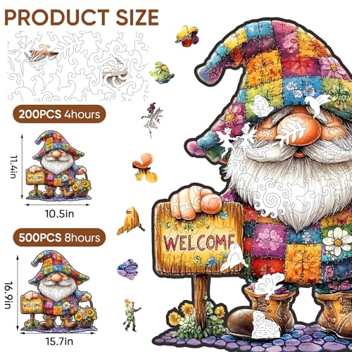 Mys Aurora Puzzles for Adults 500 Pieces Gnome Wooden Puzzles Unique Shaped Sunflower Jigsaw Puzzles Birthday for Adults and Kids 157 x 169 Inch - Image 5
