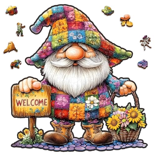 Mys Aurora Puzzles for Adults 500 Pieces Gnome Wooden Puzzles Unique Shaped Sunflower Jigsaw Puzzles Birthday for Adults and Kids 157 x 169 Inch - Image 1