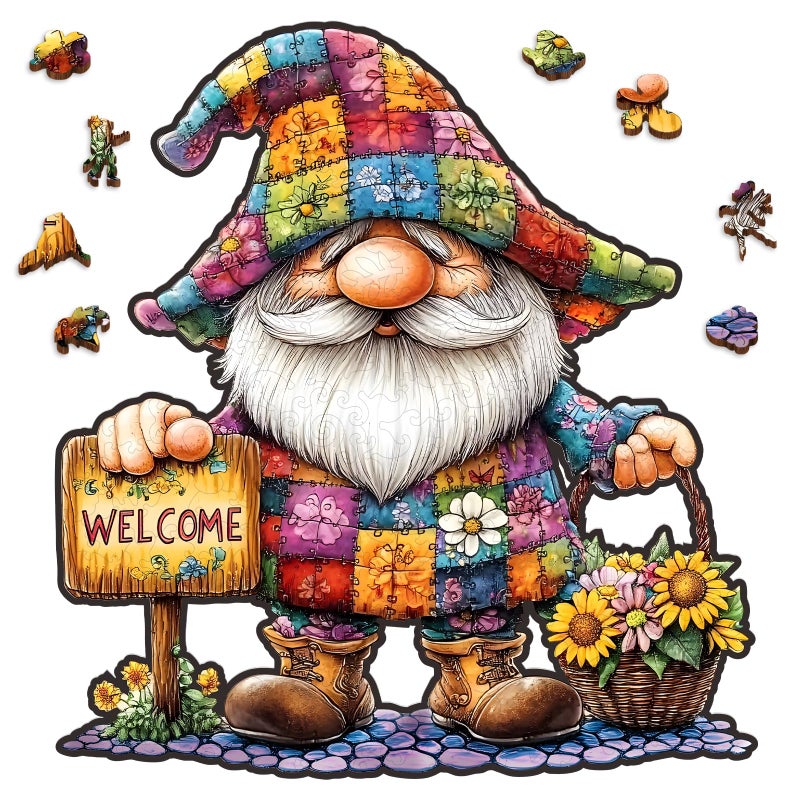 Mys Aurora Puzzles for Adults 500 Pieces Gnome Wooden Puzzles Unique Shaped Sunflower Jigsaw Puzzles Birthday for Adults and Kids 157 x 169 Inch - Image 3