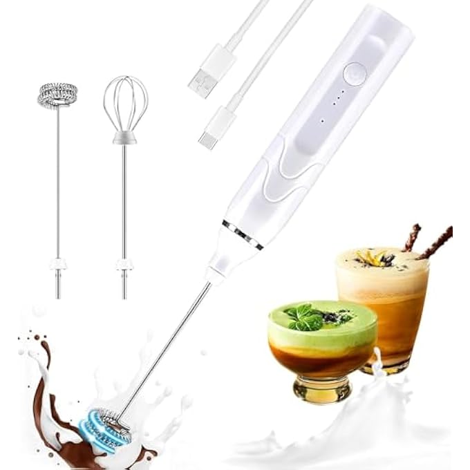 NALACAL خلاط رغوة الحليب المزدوج القابل لإعادة الشحن، خلاط رغوة القهوة المحمول، 3 سرعات قابلة للتعديل، صانع رغوة، خلاط لاتيه، كابتشينو، ماتشا، شوكولاتة ساخنة، بيض ماتشا أبيض - Image 1