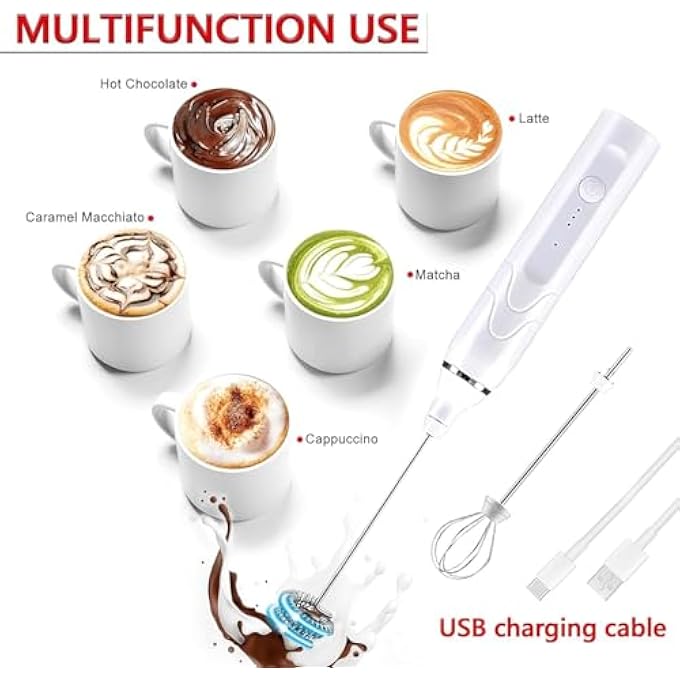 NALACAL خلاط رغوة الحليب المزدوج القابل لإعادة الشحن، خلاط رغوة القهوة المحمول، 3 سرعات قابلة للتعديل، صانع رغوة، خلاط لاتيه، كابتشينو، ماتشا، شوكولاتة ساخنة، بيض ماتشا أبيض - Image 2