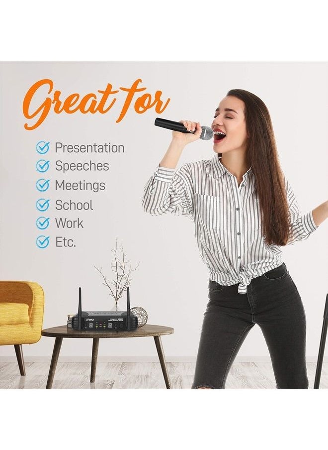 Pyle - Professional Wireless Microphone System - Dual UHF Band, Wireless, Handheld, 2 MICS With 8 Selectable Frequency Channels, Independent Volume Controls, AF & RF Signal Indicators - Pyle PDWM3375 - Image 1