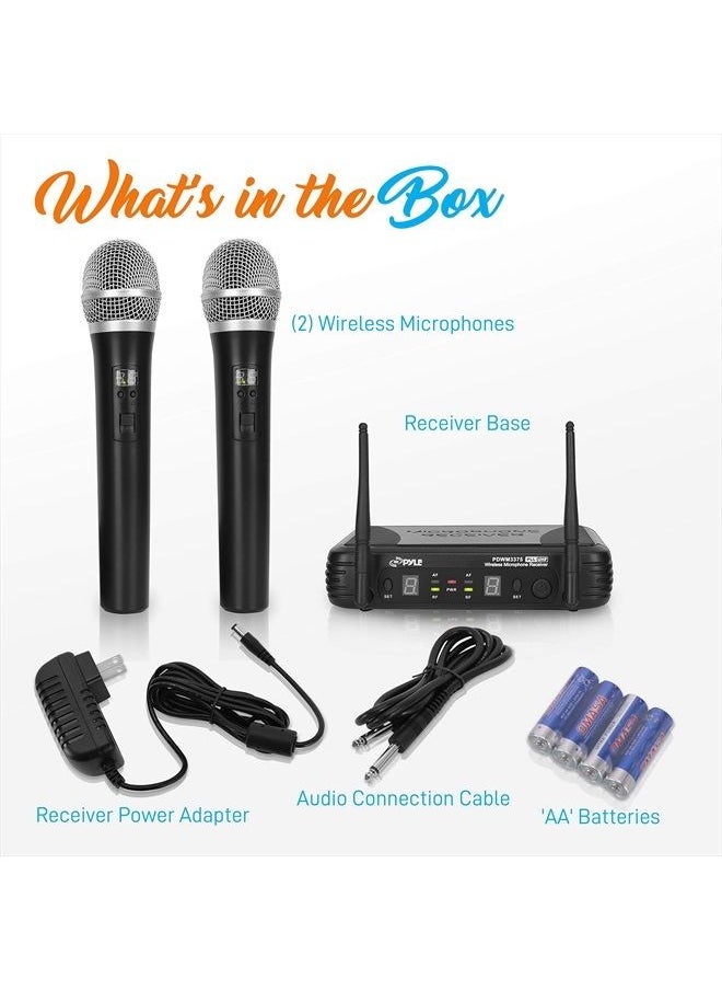 Pyle - Professional Wireless Microphone System - Dual UHF Band, Wireless, Handheld, 2 MICS With 8 Selectable Frequency Channels, Independent Volume Controls, AF & RF Signal Indicators - Pyle PDWM3375 - Image 1