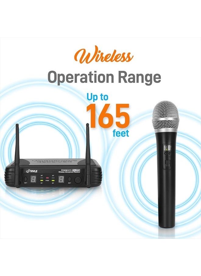 Pyle - Professional Wireless Microphone System - Dual UHF Band, Wireless, Handheld, 2 MICS With 8 Selectable Frequency Channels, Independent Volume Controls, AF & RF Signal Indicators - Pyle PDWM3375 - Image 1