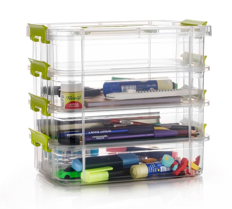 HOLLIO plastic boxes for Storage transparent boxes for storage Portable Stackable Space Saving Organiser with Lid for Medicine Jewelry Arts Crafts Buttons Beads 4 TIER Green - Image 1