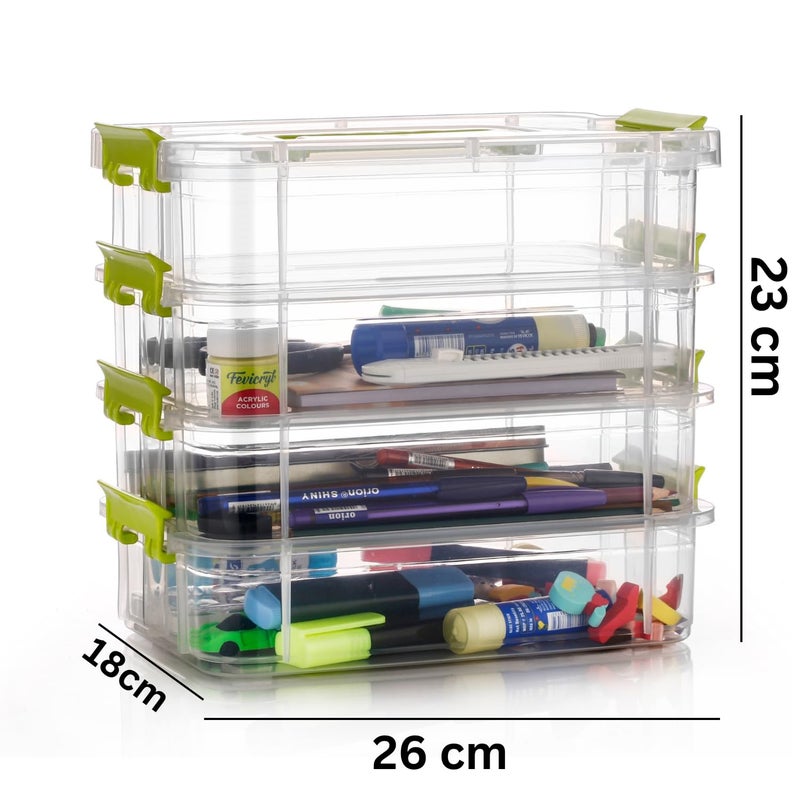 HOLLIO plastic boxes for Storage transparent boxes for storage Portable Stackable Space Saving Organiser with Lid for Medicine Jewelry Arts Crafts Buttons Beads 4 TIER Green - Image 2