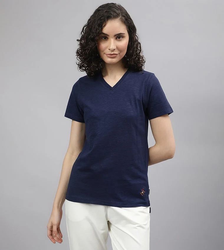 Solid V-Neck Short Sleeves T-Shirt