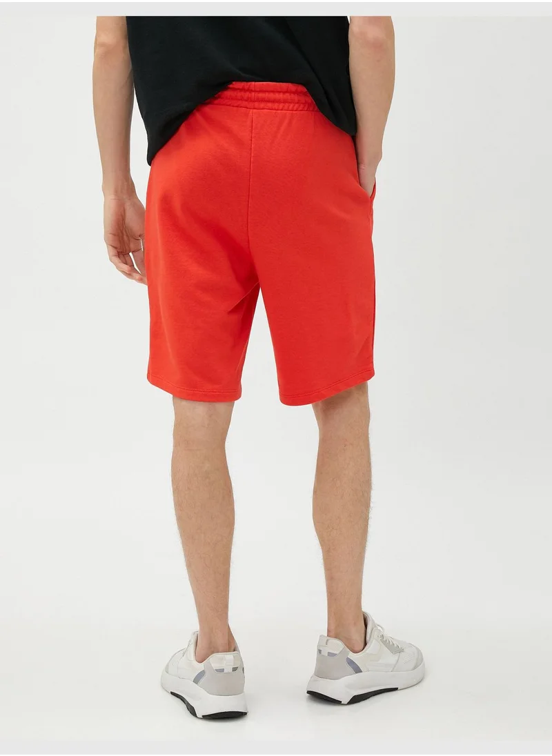 KOTON Drawstring Shorts Tag Printed Pocket Detailed Slim Fit