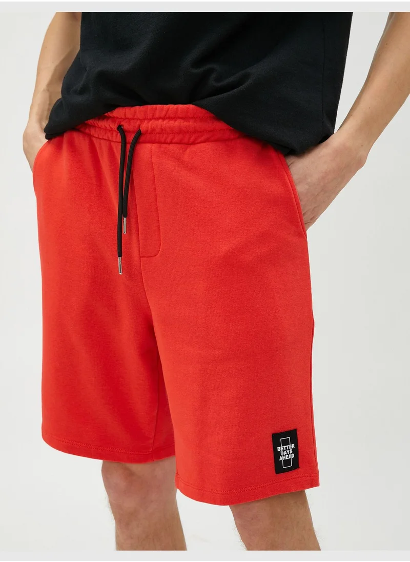 KOTON Drawstring Shorts Tag Printed Pocket Detailed Slim Fit