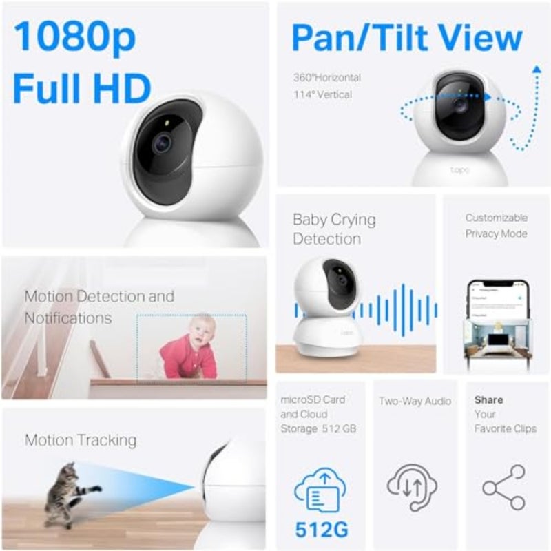 كاميرا واي فاي 2K Pan/Tilt Home Security، عرض 360 درجة، كشف بكاء الطفل، تتبع الحركة واكتشافها، رؤية ليلية متقدمة، صوت ثنائي الاتجاه، يعمل مع Alexa وGoogle Home TC71 - Image 5