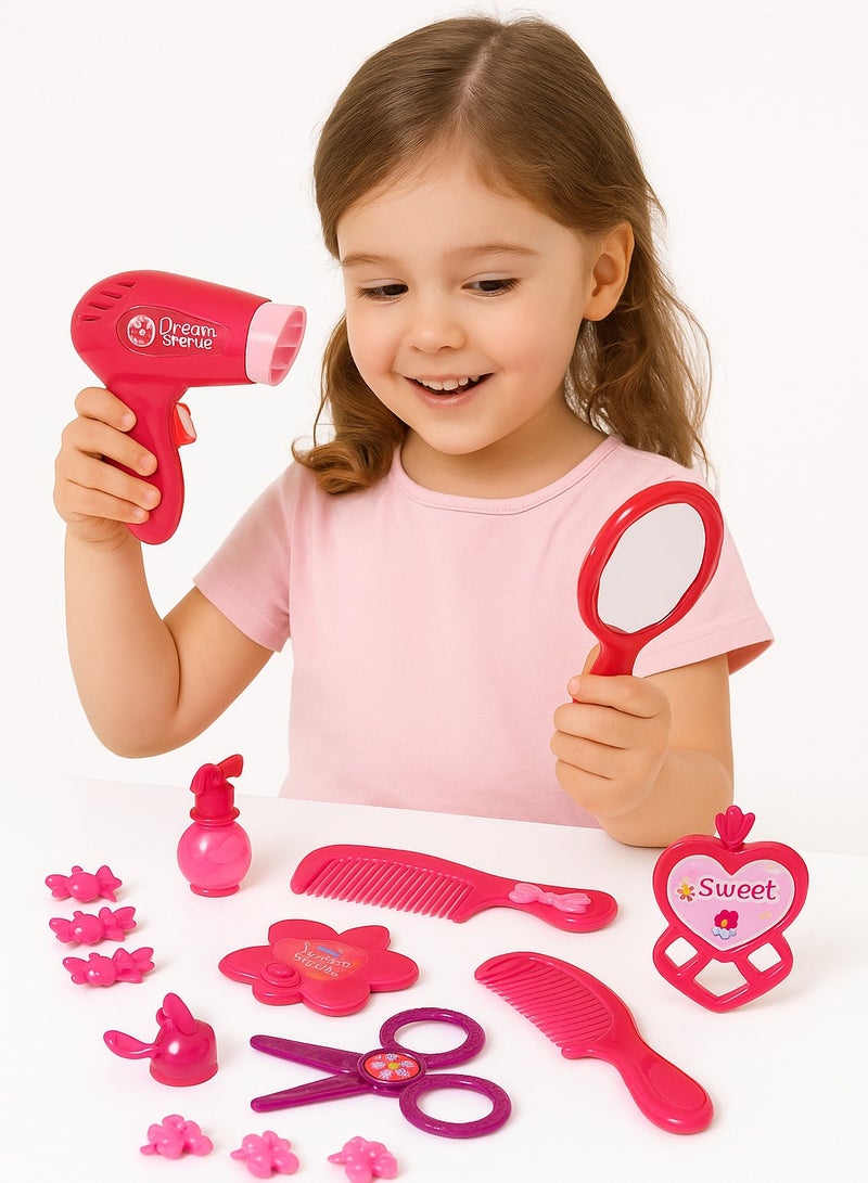 Hair Salon Toy Set for 3 Years+ Girls, Hairdresser Role-Play Pretend Play Kit, Includes Hair Dryer, Curling Iron, Mirror, Scissors, and Styling Accessories - Image 1