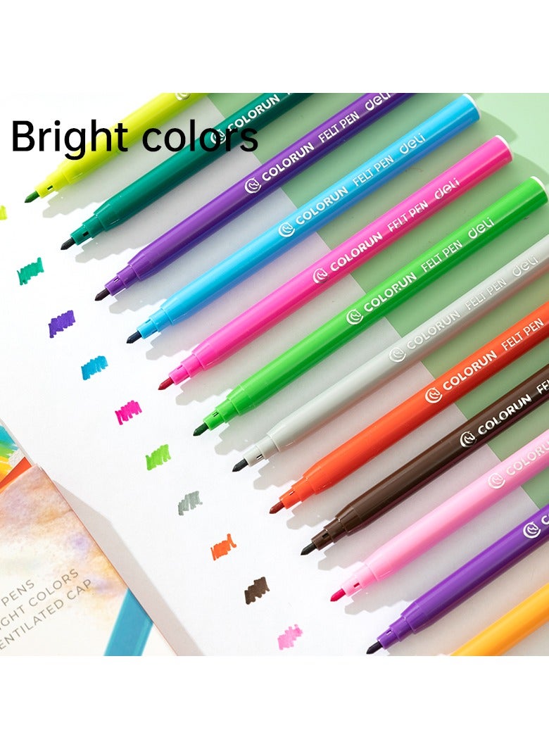 Deli EC10023 24-Color Felt Pen Set in Carry Pouch – ideal for vibrant illustrations, journaling, and school projects - Image 3