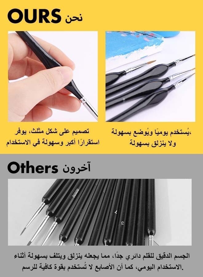 تشورود مجموعة فرش رسم دقيقة مكونة من 11 قطعة، بتصميم مانع للانزلاق، فرش رسم احترافية صغيرة الحجم، فرش رفيعة للرسم الدقيق بالألوان المائية والأكريليك والزيت (أسود) - Image 2