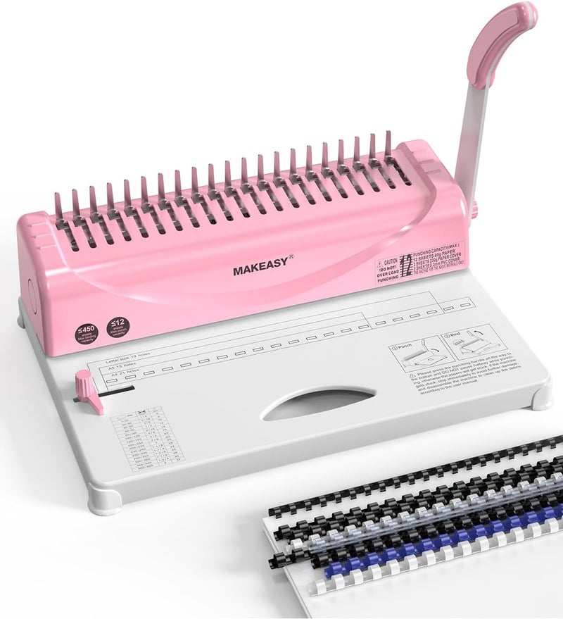 Makeasy Binding Machine, 21-Hole, Comb Binding Machines with 100PCS Comb Bindings Spines, Comb Binder for Letter Size, A4, A5 Paper - Image 1