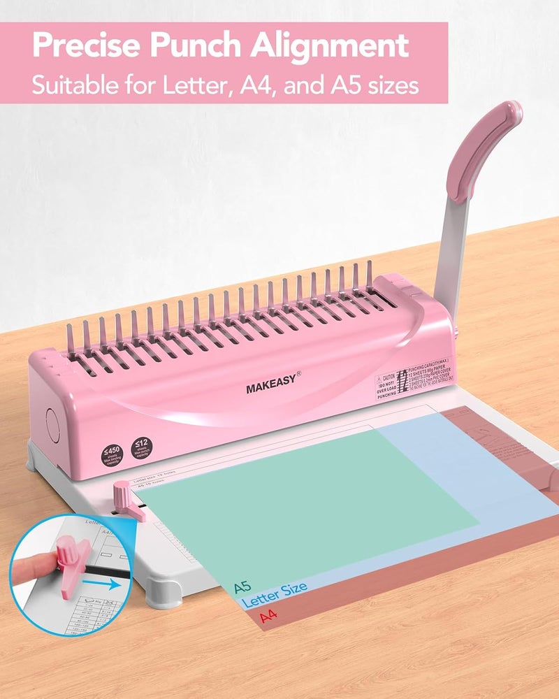 Makeasy Binding Machine, 21-Hole, Comb Binding Machines with 100PCS Comb Bindings Spines, Comb Binder for Letter Size, A4, A5 Paper - Image 2