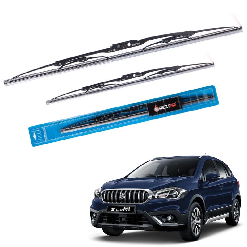 Wheelyfine Car Wiper Blades | Metal Frame | Water Repellent Windshield Wipers | Blade Refills (Maruti S Cross (2017-2023) Dr 24"/Pa 16") - Image 1