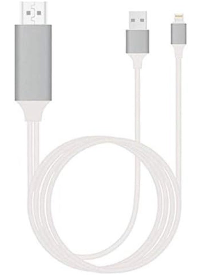 كابل محول Lightning إلى HDMI متوافق مع أجهزة iPhone و iPad، كابل توصيل تلفزيون عالي الدقة 1080p لأجهزة iPhone/iPad/iPod بالتلفزيون/جهاز العرض/الشاشة - 6.6 قدم، أبيض - Image 1