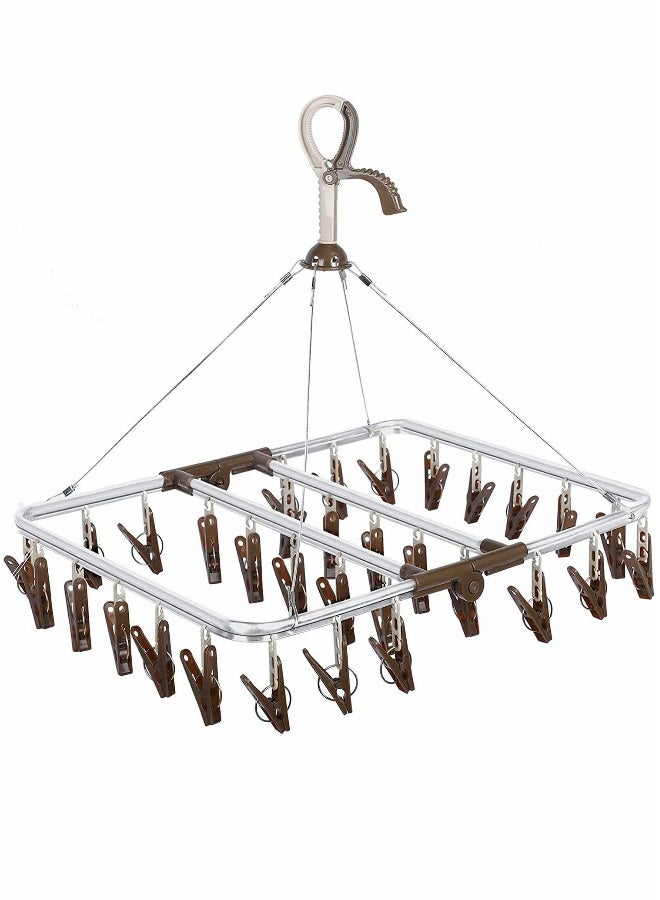 Drying Clothes Clips Foldable Rack with 32 Windproof and Dropproof Drip Hanger for Socks Baby Towel Underwear Hat Scarf Pants Gloves  - Image 1
