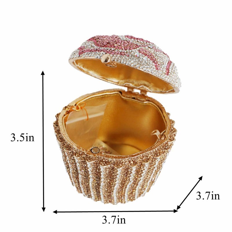 DJBM Cute Cupcake Rhinestone Clutch Diamond Crystal Purse Evening Bags for Women Party Wedding Cocktail Prom, Pink Silver - Image 4