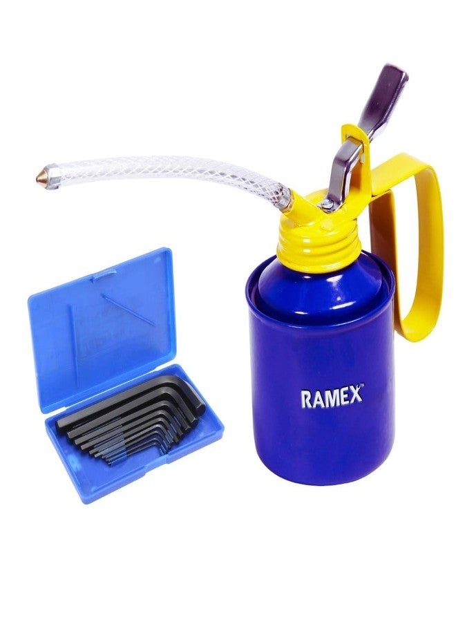RAMEX 9pc Hex Allen Key Set In Plastic BLUE Box, Sizes: 1.5, 2, 2.5, 3, 4, 5, 6, 8, 10 Oil Can with FLEXIBLE SPOUT For Vehicles -1/2 Pint Capacity. Glossy Blue & Yellow - Image 1