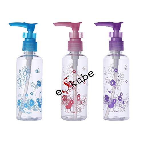 eS³kube 100ml Empty Printed Bottle for Sanitizer/Lotion/Cream/Soap Dispenser (Multi Purpose) with Pump Action and Safety Lock - (Set of 3 pc) - Color & Design May Vary - Image 1