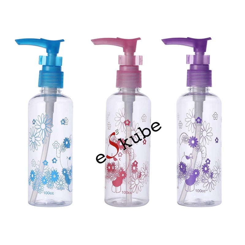 eS³kube 100ml Empty Printed Bottle for Sanitizer/Lotion/Cream/Soap Dispenser (Multi Purpose) with Pump Action and Safety Lock - (Set of 3 pc) - Color & Design May Vary - Image 5