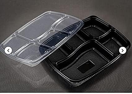 Amit Marketing 5 Compartment Meal Prep Containers with Lids | Disposable Food Storage Tray | Black Unbreakable Leak-Proof Microwave Safe Box for Restaurants, Takeaway,Parties & Catering - Set of 25pc - Image 3