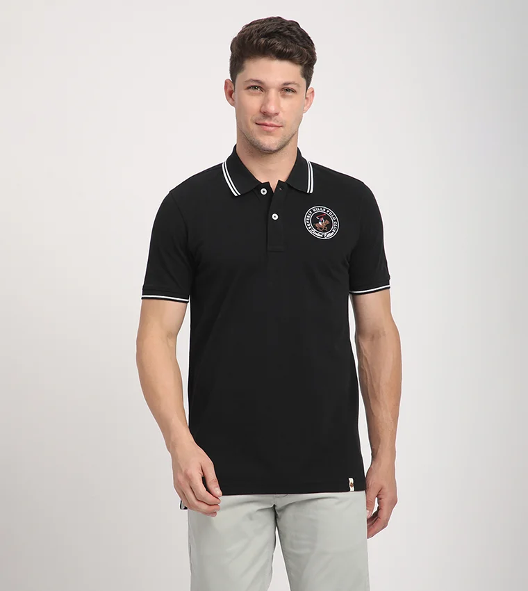 BEVERLY HILLS POLO CLUB Logo Embroidered Contrast Trim Polo T-Shirt