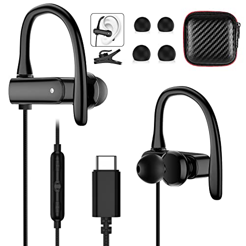 iMangoo USB C Wired Headphones with Anti Drop Over Ear Earhook Microphone Gym Sport Running Type C Earphone for Apple iPhone 17 Air 16 15 16e for Samsung Galaxy S25 S24 S23 for Google Pixel 10 Android - Image 1