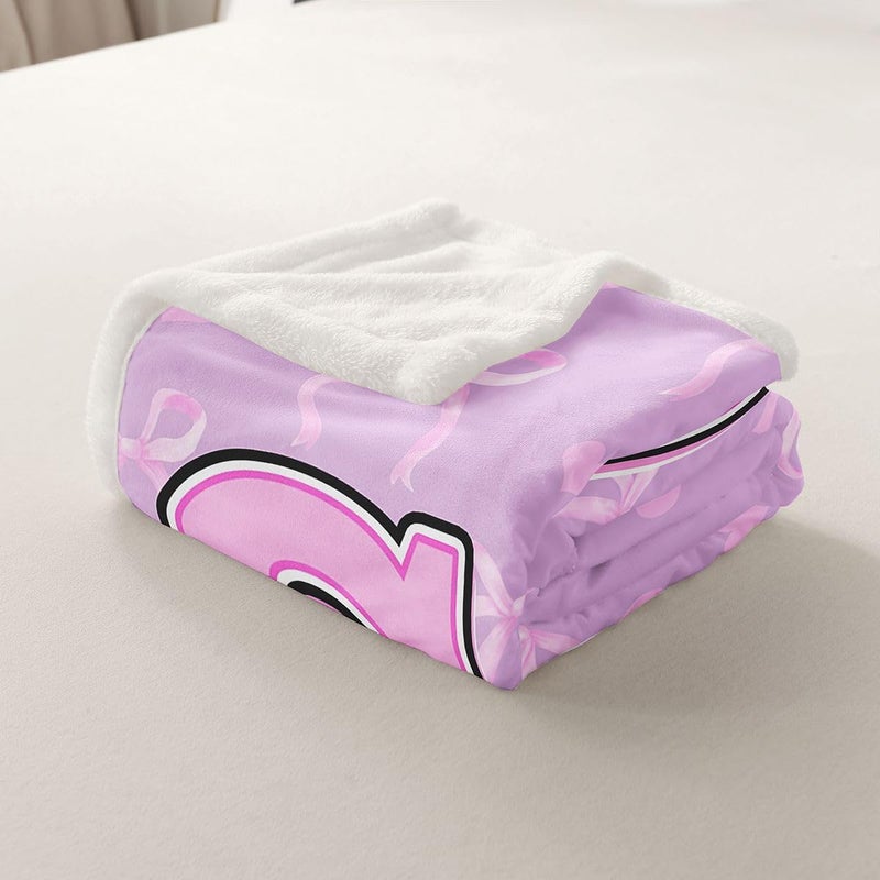 Erosebridal Purple Pink Bow Girls Fuzzy Plush Throw Cute Coquette Ribbon Bow Fleece Blanket Black Pink Bowknot Initial S Sherpa Blanket for Kids Girls Preppy Love Hearts Decor for Bed Couch Baby Size - Image 4