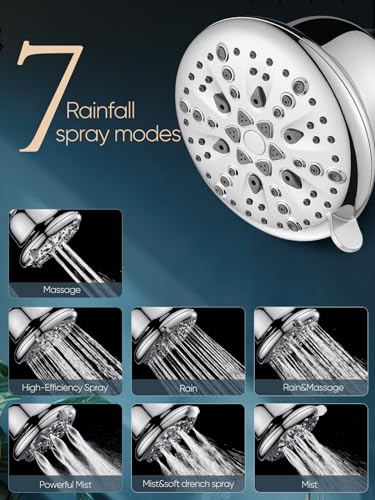 Cobbe Filtered Shower Head, 7 Modes High Pressure Shower Heads - 16 Stage Shower Head Filter for Hard Water for Remove Chlorine and Harmful Substances (Luxury Polished Chrome, 5 Inch Round) - Image 3