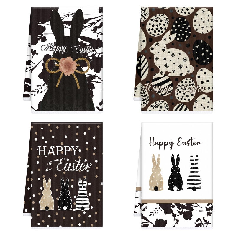 InIsaJace Happy Easter Kitchen Towels Bunny Dish Towels Gifts for Cooking Cleaning Set of 4 Spring Rabbits Hand Towels with Hanging Loop for Bathroom Home Decor - Image 2