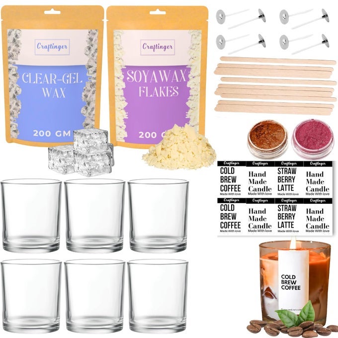 DIY CANDLE MAKING KIT COMPLETE SET WITH 400GM SOYA WAX GEL WAX JARS WICKS PIGMENTS AND LABELS FOR ADULTS BEGINNERS