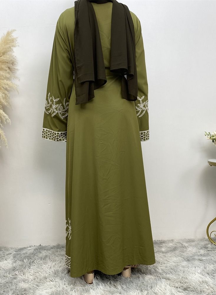 Loquat Splice Lace Cardigan Gown Abaya Green - Image 3
