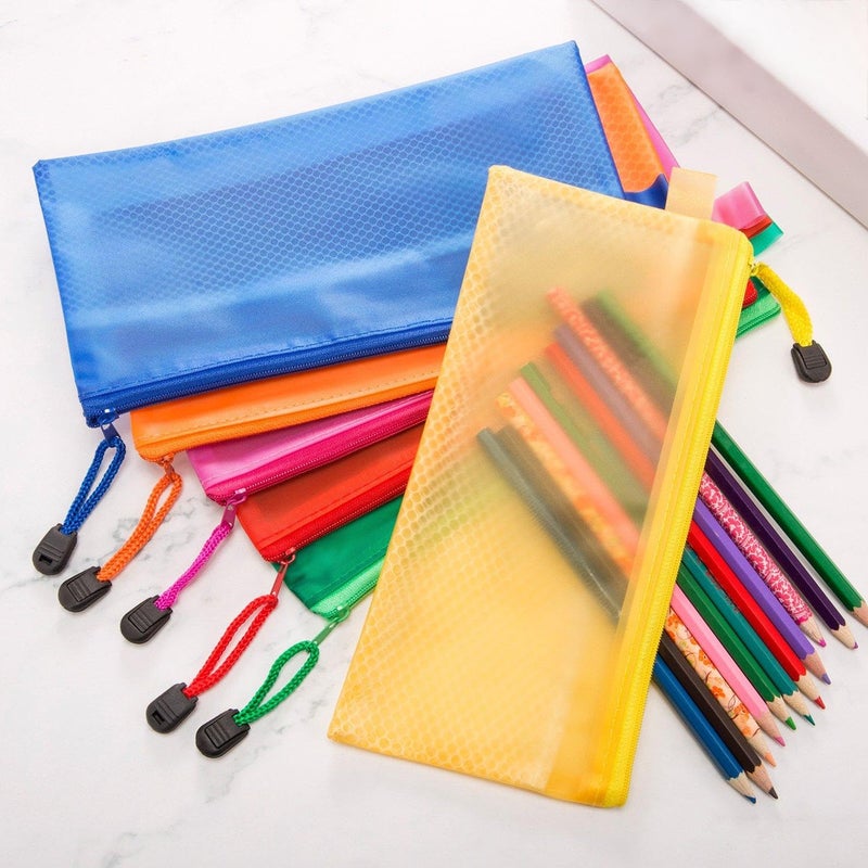 Bememo 12 Pcs Mesh Zipper Pouch Bags Pencil Pouch Zipper File Bags Waterproof Plastic Double Layer for Pen Cosmetics Office Supplies Travel Accessories 6 Colors - Image 5
