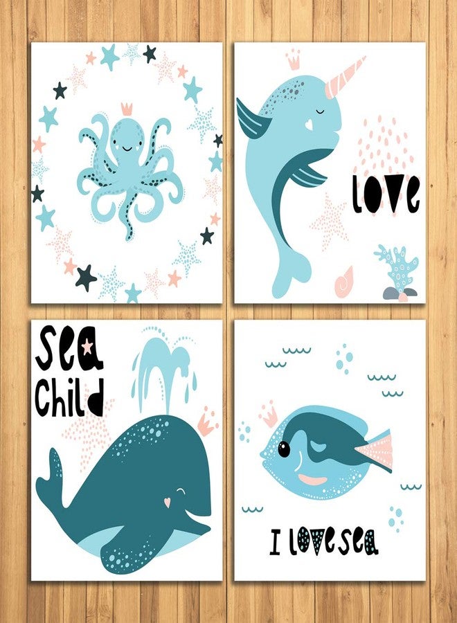 WENS Underwater Creatures Set of 4 Sparkle Laminated Wall Panels for Kids - Image 1