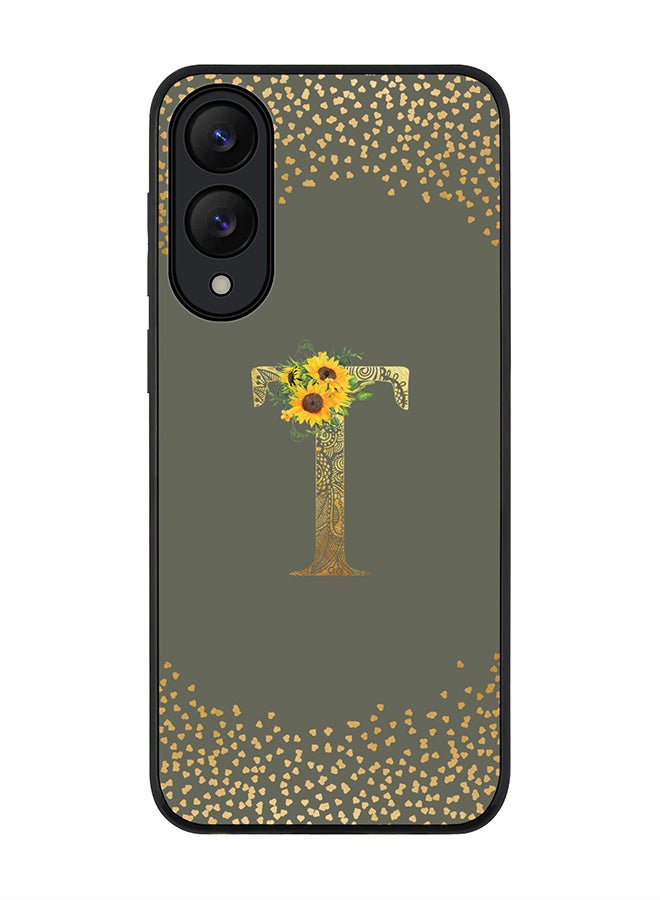 Stylizedd For Samsung Galaxy S25 Edge Case,Slim fit Camera Protection, Shockproof Thin Phone cover  - Custom Floral Monogram - T  (Olive Green )