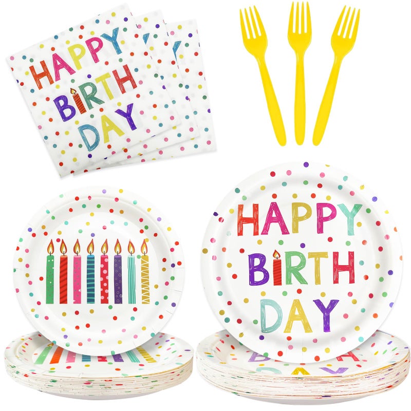 Koeilay 96 Pcs Birthday Party Supplies Disposable Tableware Set with Colorful Dots Design Include Plates and Napkins Plastic Forks Birthday Party Decorations, Serve 24 Guests(Classic Style) - Image 1