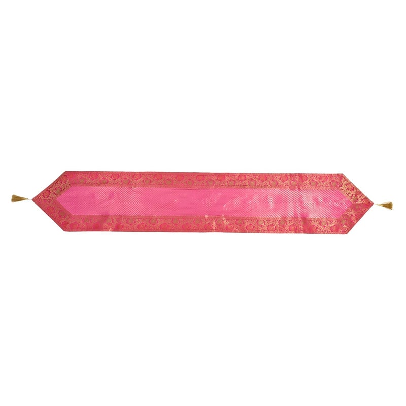 E - Ezra E EZRA Silk Table Runner Golden Butti for 4 6 Seater Dinning Table 80 X 14 Inch Pink - Image 5