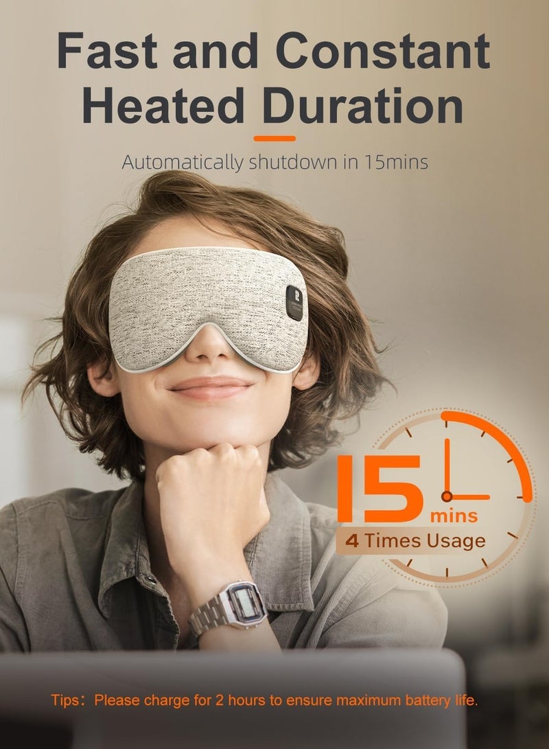 Heated Eye Mask, Mothers Day Gifts for Mom, Cordless Heat Eye Compress for Dry Eye Stye Relax Eye Strain, Electric Warm Eye Mask for Airplane Sleeping, Blackout Eye Mask for Travel (Grey) - Image 3