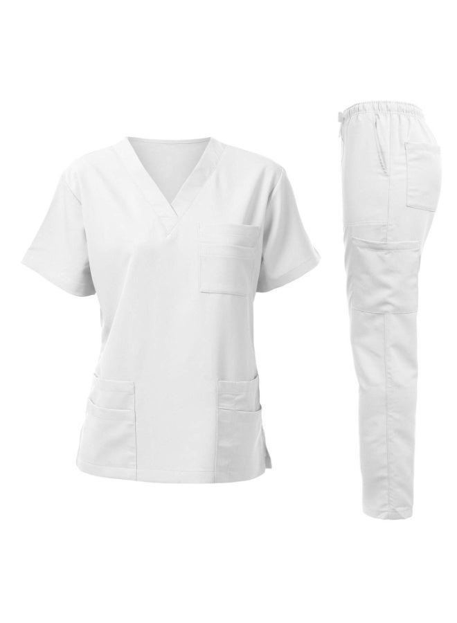 Loquat Womens Men Medical Scrubs Set Medical Uniform Set White - Image 2