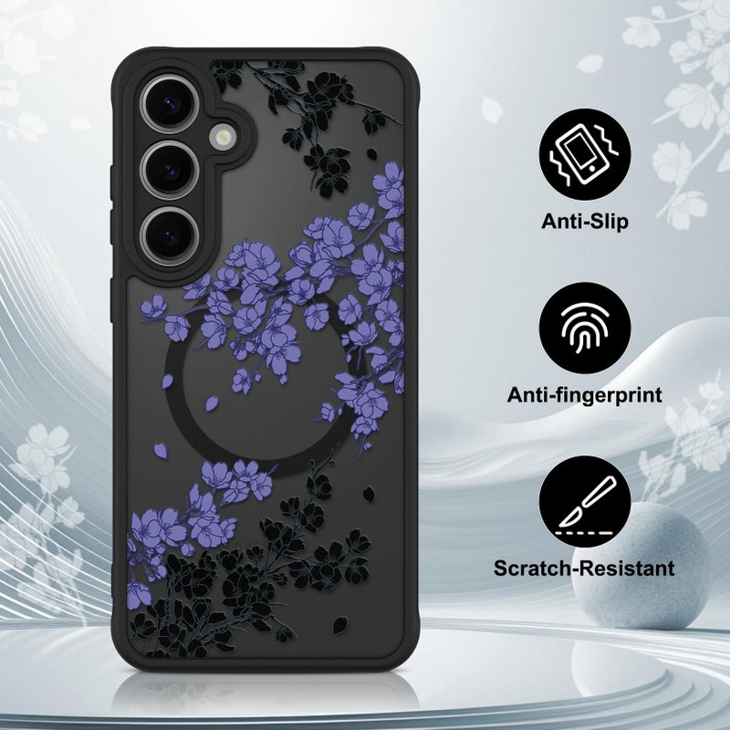 OOK Case Fit for Samsung Galaxy S24 Plus 6.7 Inch (Wireless Charging Compatible) Purple Floral Flowers Design Translucent Phone Cover Soft TPU + Hard PC Anti-Scratch Shockproof Magnetic Case for Women - Image 5