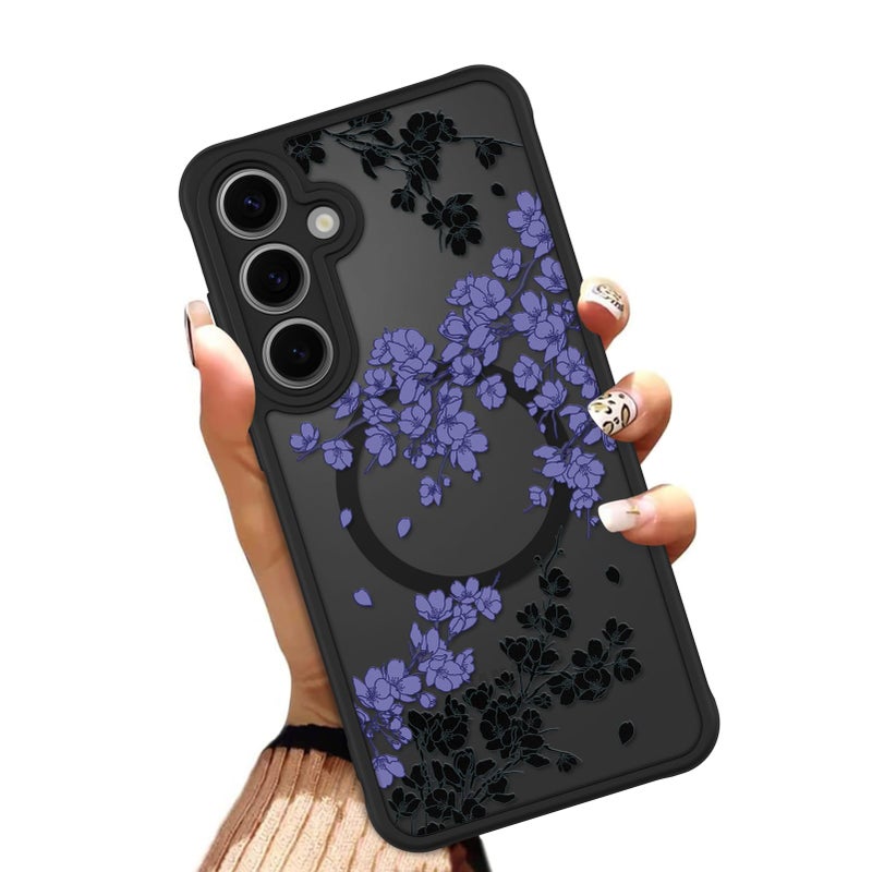OOK Case Fit for Samsung Galaxy S24 Plus 6.7 Inch (Wireless Charging Compatible) Purple Floral Flowers Design Translucent Phone Cover Soft TPU + Hard PC Anti-Scratch Shockproof Magnetic Case for Women - Image 1