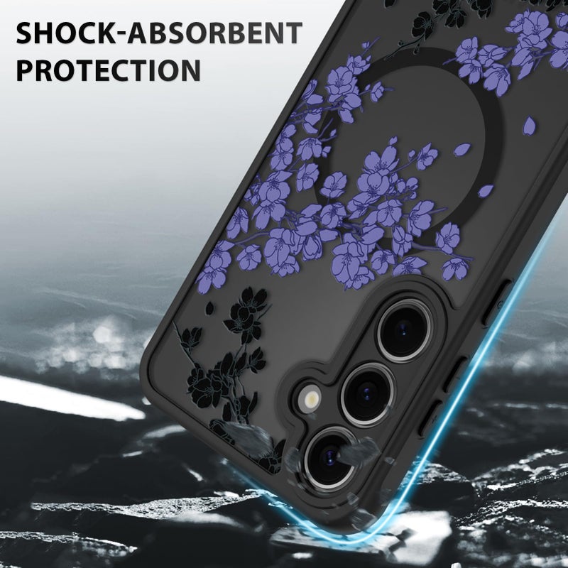 OOK Case Fit for Samsung Galaxy S24 Plus 6.7 Inch (Wireless Charging Compatible) Purple Floral Flowers Design Translucent Phone Cover Soft TPU + Hard PC Anti-Scratch Shockproof Magnetic Case for Women - Image 4