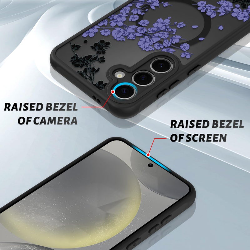 OOK Case Fit for Samsung Galaxy S24 Plus 6.7 Inch (Wireless Charging Compatible) Purple Floral Flowers Design Translucent Phone Cover Soft TPU + Hard PC Anti-Scratch Shockproof Magnetic Case for Women - Image 3
