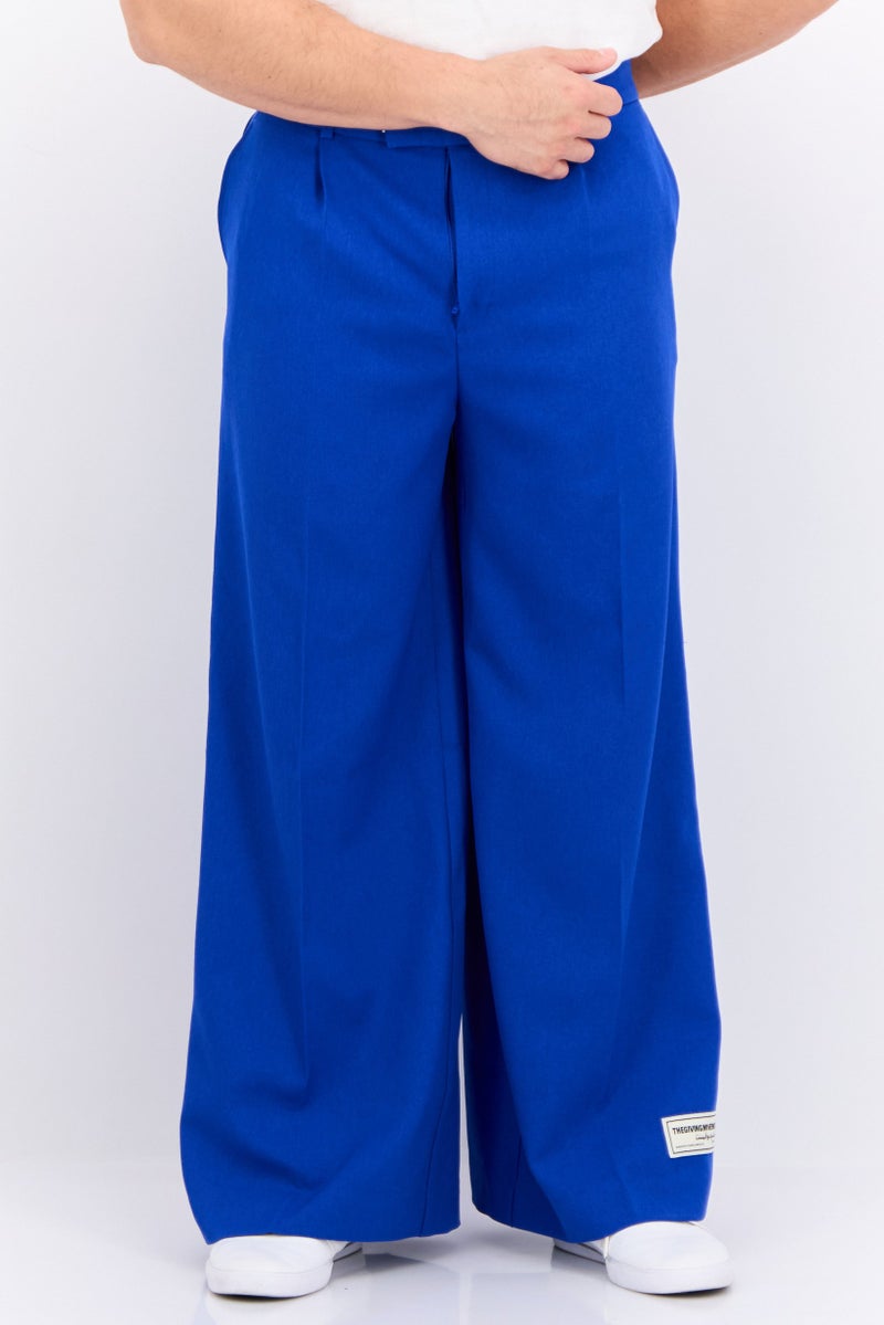 The Giving Movement Men Regular Fit Brand Logo Wide Leg Pants, Royal Blue - Image 1