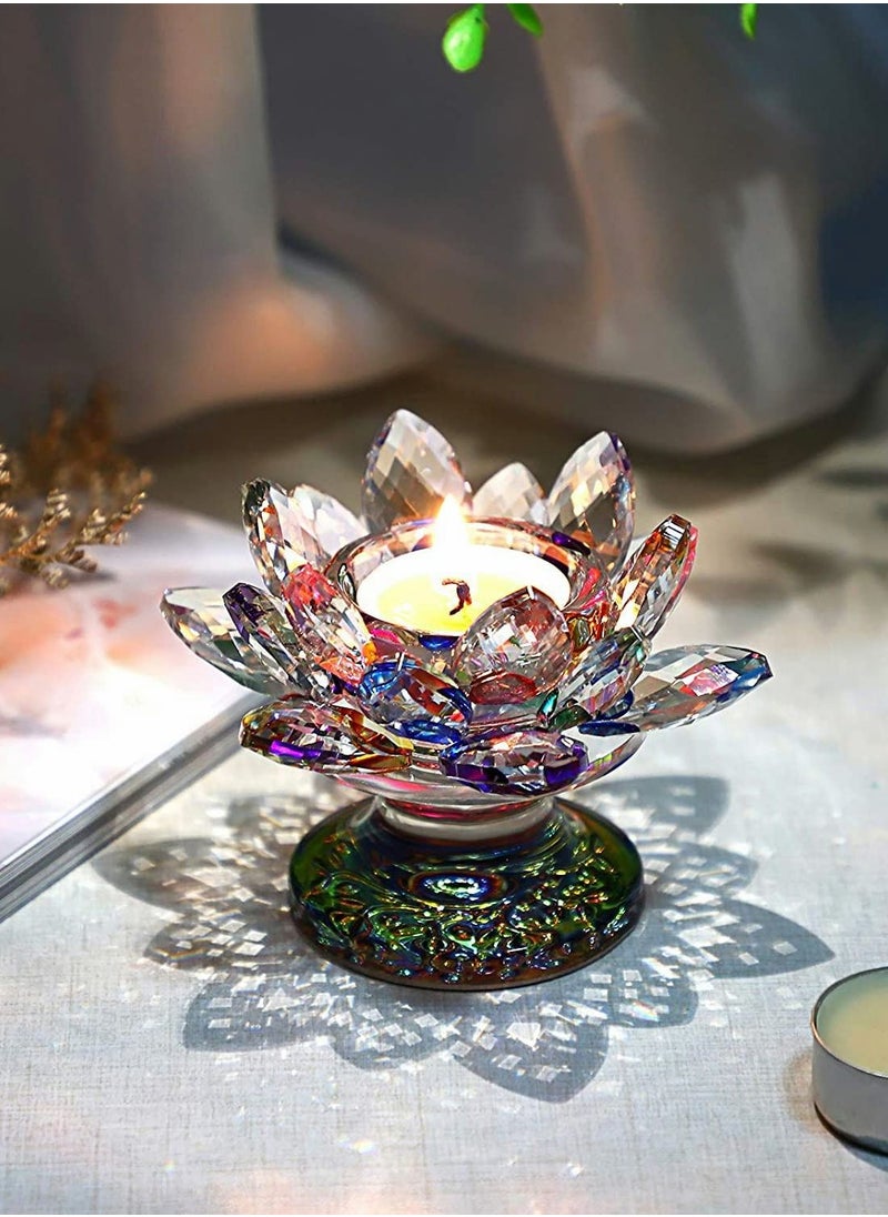 Excefore - Colorful Crystal Lotus Flower Candle Holder, Colorful Glass Candle Holder, Votive Tealight Candle Holder - Image 1