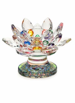 Excefore Colorful Crystal Lotus Flower Candle Holder, Colorful Glass Candle Holder, Votive Tealight Candle Holder  - Image 1
