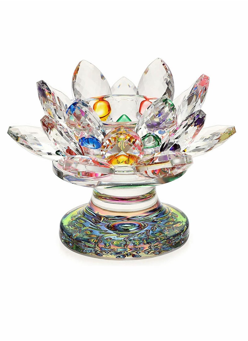 Excefore - Colorful Crystal Lotus Flower Candle Holder, Colorful Glass Candle Holder, Votive Tealight Candle Holder - Image 1